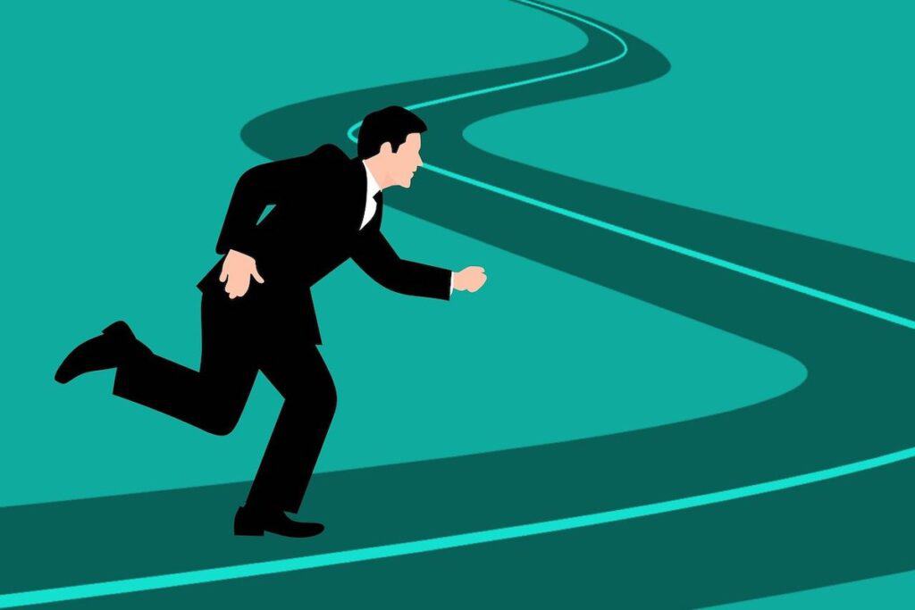 An illustration of a person in a suit running on a road. How to Make a Career Change